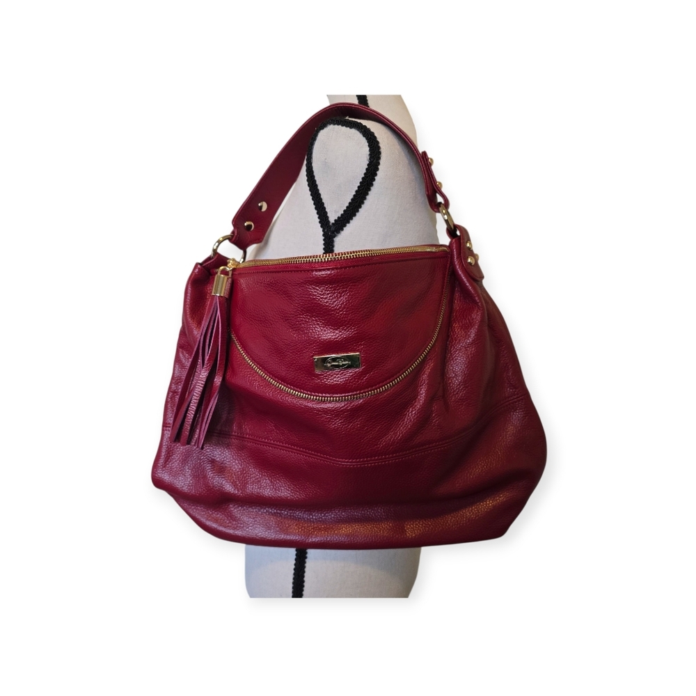 NWT Onna Ehrlich Designer Red Leather Hobo Shoulder Bag Tassel Tote Western Boho
